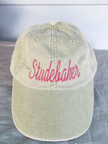 Khaki adjustable cotton baseball cap with pink embroidered &#034;studebaker&#034; - new !