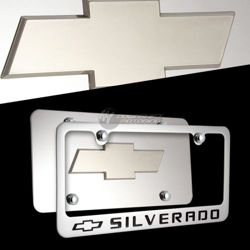 Chevrolet silverado stainless steel license plate frame w/ 4 caps - front &amp; back