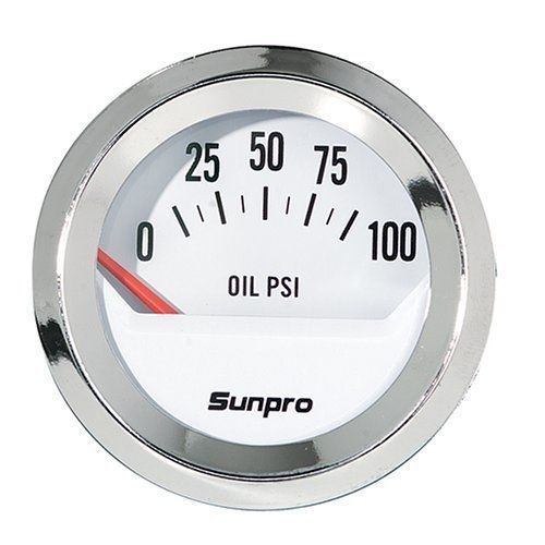 Sunpro cp8202 styleline electrical oil pressure gauge - white dial new free ship