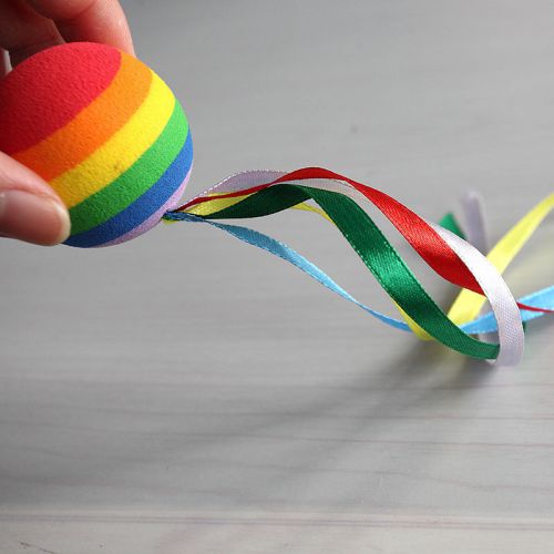 Fashion car antenna toppers rainbow ball colored ribbon antenna balls us9