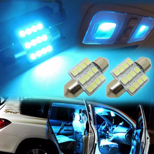 10pcs ice blue 12led 12smd 1.25&#034; 31mm led bulbs car interior lights