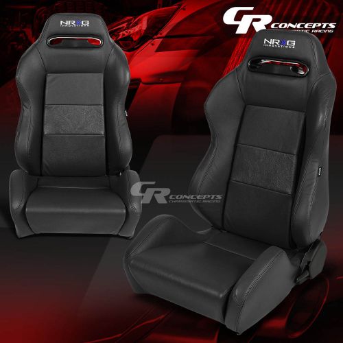 Nrg 2 x 100% real leather sports racing seats+mounting slider rails left+right