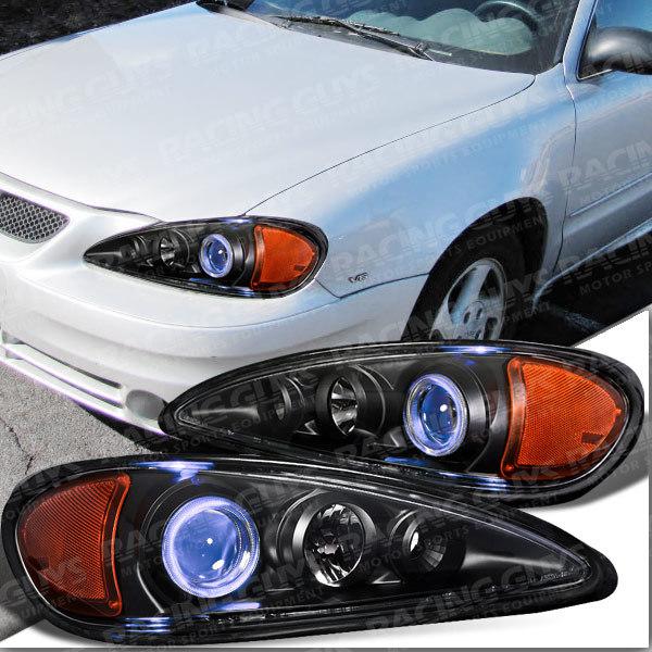 99-05 pontiac grand am black halo projector headlights amber reflector lamps