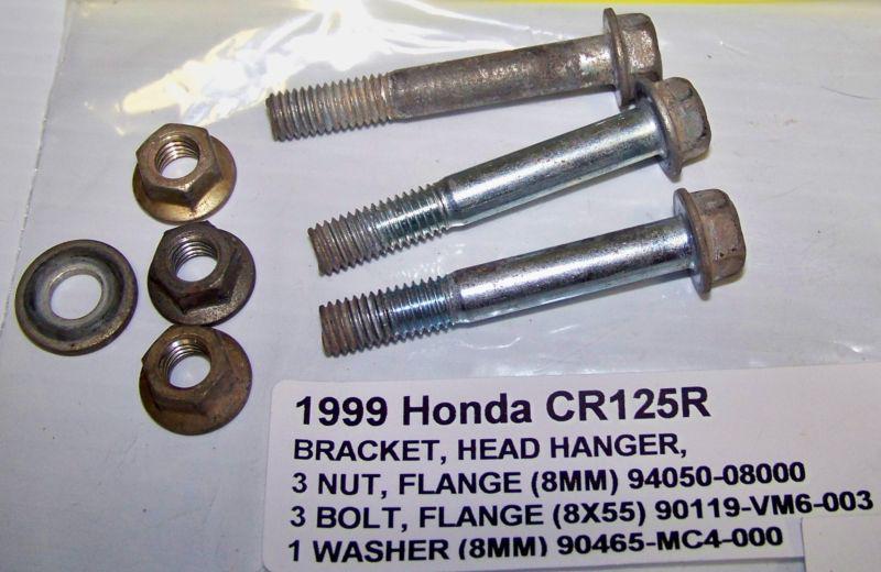 1999 honda cr125r bracket, head hanger bolt 90119-vm6-003 nut & washer