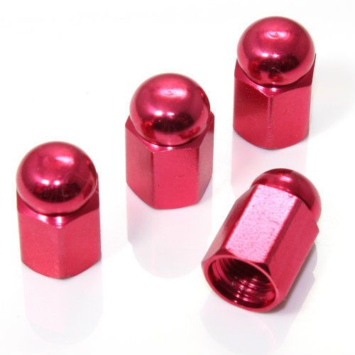 4 red hex dome wheel tire pressure air stem valve caps for auto-car-truck