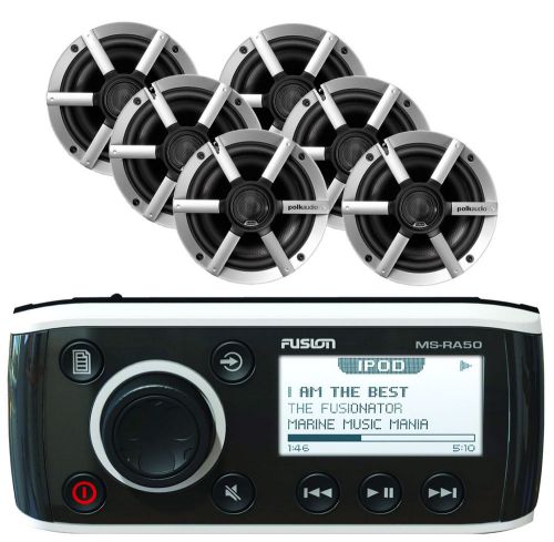 Fusion marine aux am fm ipod iphone radio, 6 marine polk 6.5&#034; ultra speaker set