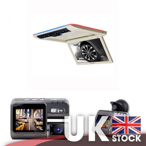 10.1&#034; screen ultra-thin design in-car flip down monitor (tan)+ 2&#034; lcd hd dashcam