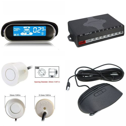 New auto white 8 parking sensor led display car reverse backup radar system kit