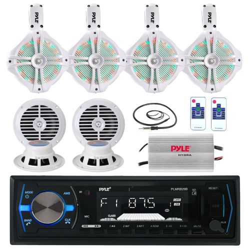 6.5&#034; marine led speakers, bluetooth usb radio, 6.5&#034; speakers, amplifier, antenna