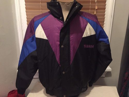 Vtg yamaha snowmobile jacket coat winter men sz m blk purple white quilted liner