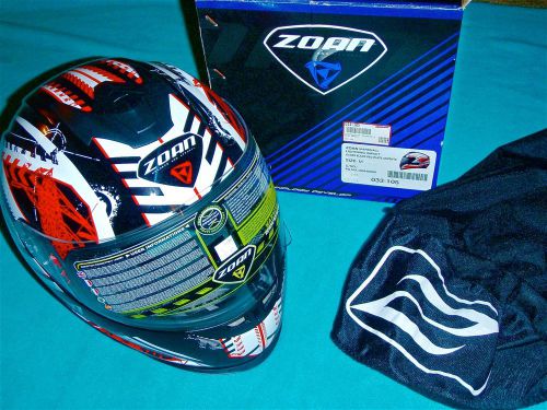 Zoan lightning impact full face motorcycle helmet gloss black red white size med