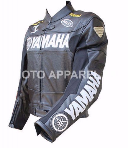 Yamaha motorcycle leather black jacket ce approved armors all sizes