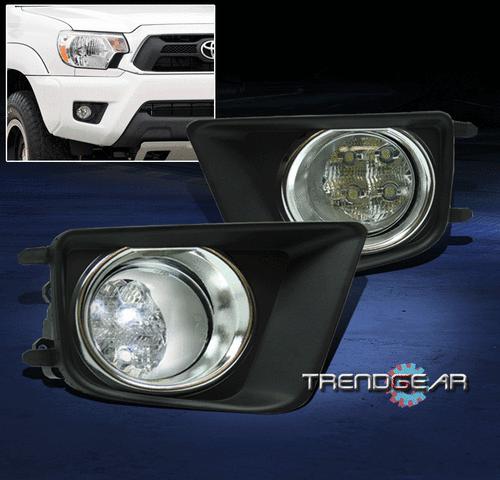 12-13 toyota tacoma bumper led fog lights w/chrome trim cover+harness left+right