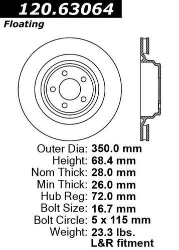 Centric 125.63064 rear brake rotor/disc-high carbon rotor