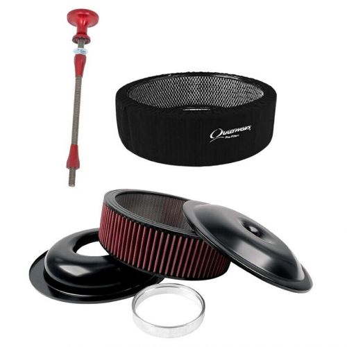 Air cleaner kit 14x4 with 5/16 stud / nut / wrap black kit washable element