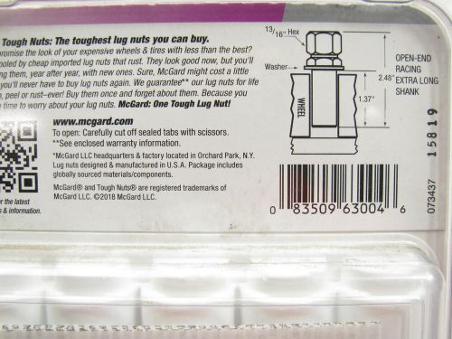 Mcgard 63004 chrome extra long 1.365&#034; shank style lug nut set 1/2&#034;-20 thread 4pc