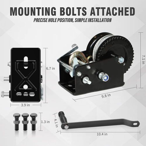 Black new 3500lbs 33ft cable hand winch dual gear hand crank manual assembly