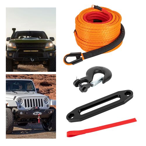 3/8&#034; 100 ft synthetic winch rope winch line cable rope with winch hook fairleads