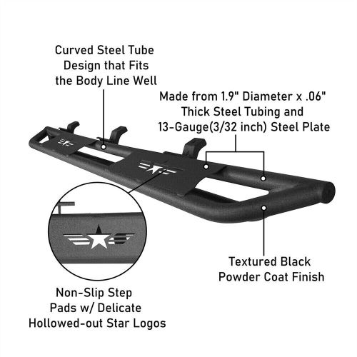 Steel side step nerf bars running board w/ star logo for 20-24 jeep gladiator jt