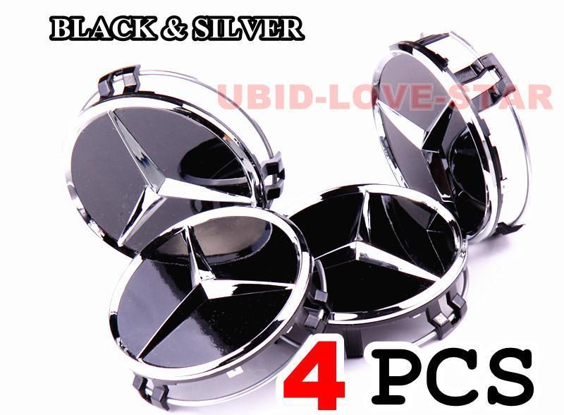 Black 75mm mercedes benz alloy wheel center 4 caps covers amg e ml sl gl clk rea