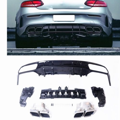 For benz c class w205 amg coupe 15-21 c63 rear bumper diffuser exhaust tips-