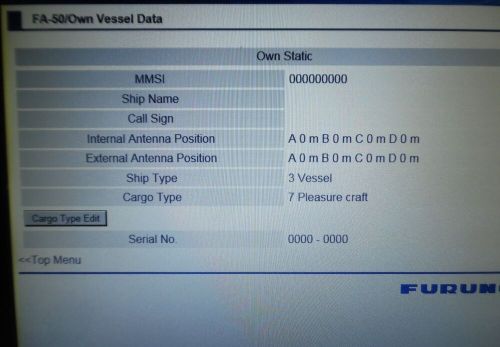 Furuno - fa-50 ais transponder f/ navnet 3d, tztouch - need to program - no mmsi