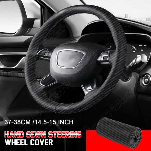 15&#034; steering wheel cover carbon fiber pattern genuine leather for toyota prius