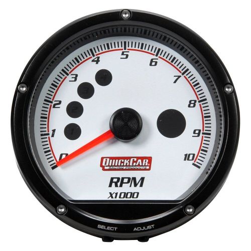 Quickcar racing 63-001 - redline 3-3/8&#034; multi-recall tachometer gauge, white,