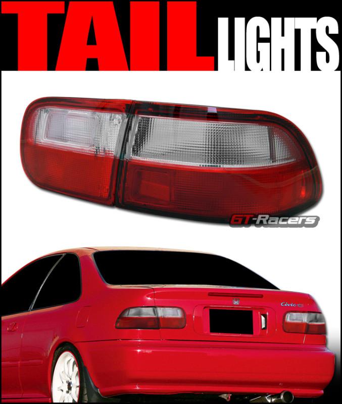 Jdm red clear tail lights brake lamps k2 1992-1995 civic eg 2/4 door coupe sedan