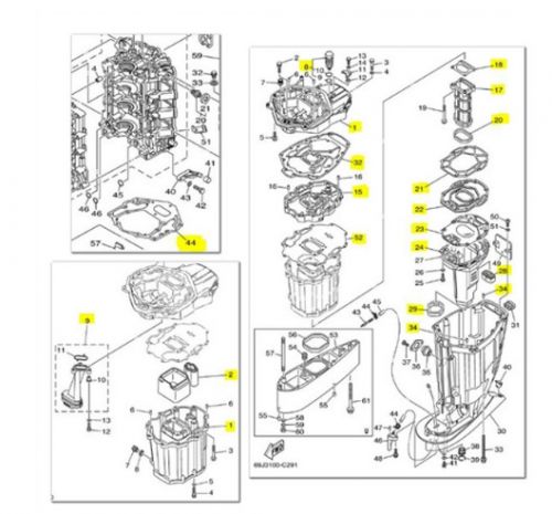 Yamaha upper casing exhaust kit for 2004 and newer f200, f225, and f250 models