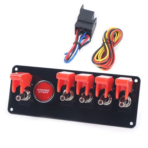 6 gang ignition switch panel red toggle engine start push button racing car!