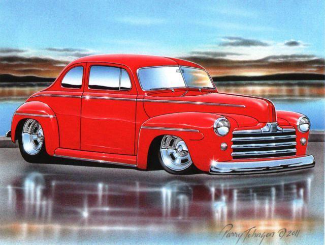 1947 48 ford coupe streetrod car automotive art print red