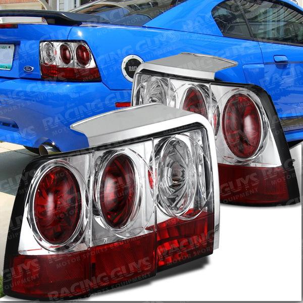 99-04 ford mustang gt v6 chrome red altezza tail lights rear brake signal lamps