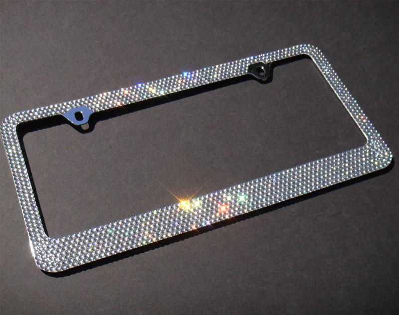 7 rows grey/light black crystal license plate frame/free caps-a