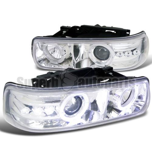 1999-2002 chevy silverado led dual halo projector headlights head lamps clear
