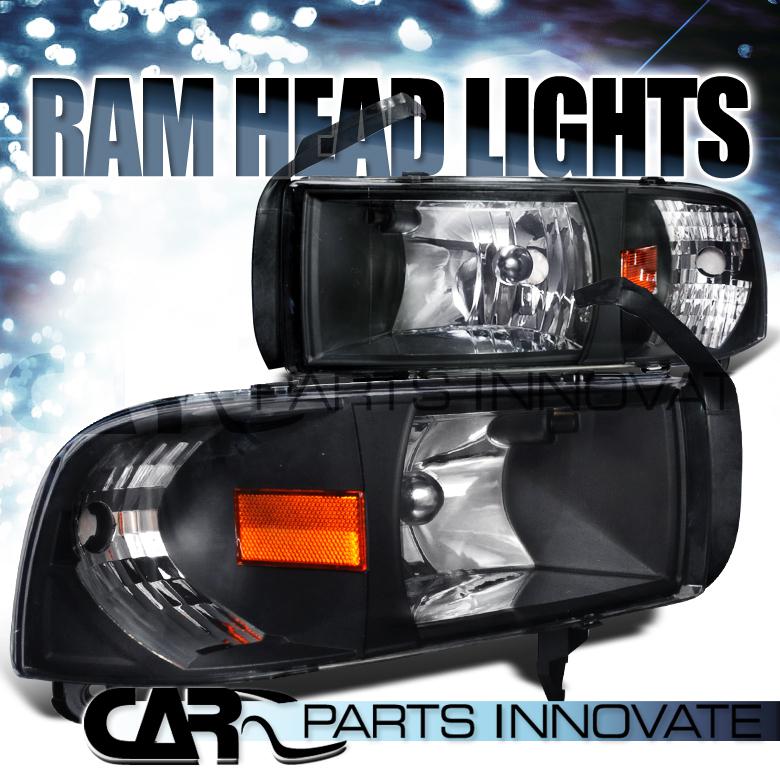 Dodge 94-01 ram 1500 2500 3500 crystal black headlights+corner signal