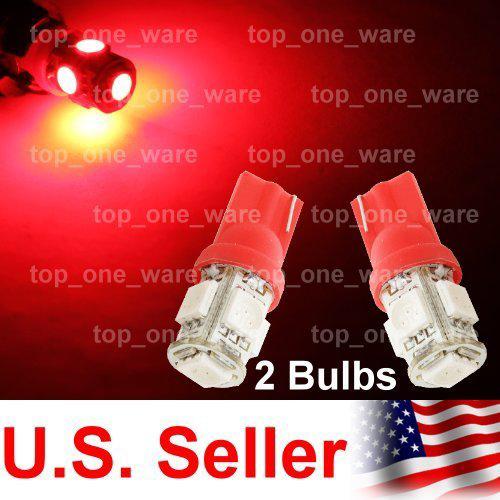 2 pcs brilliant red t10 5-smd parking led light bulbs 194 168 2825 w5w