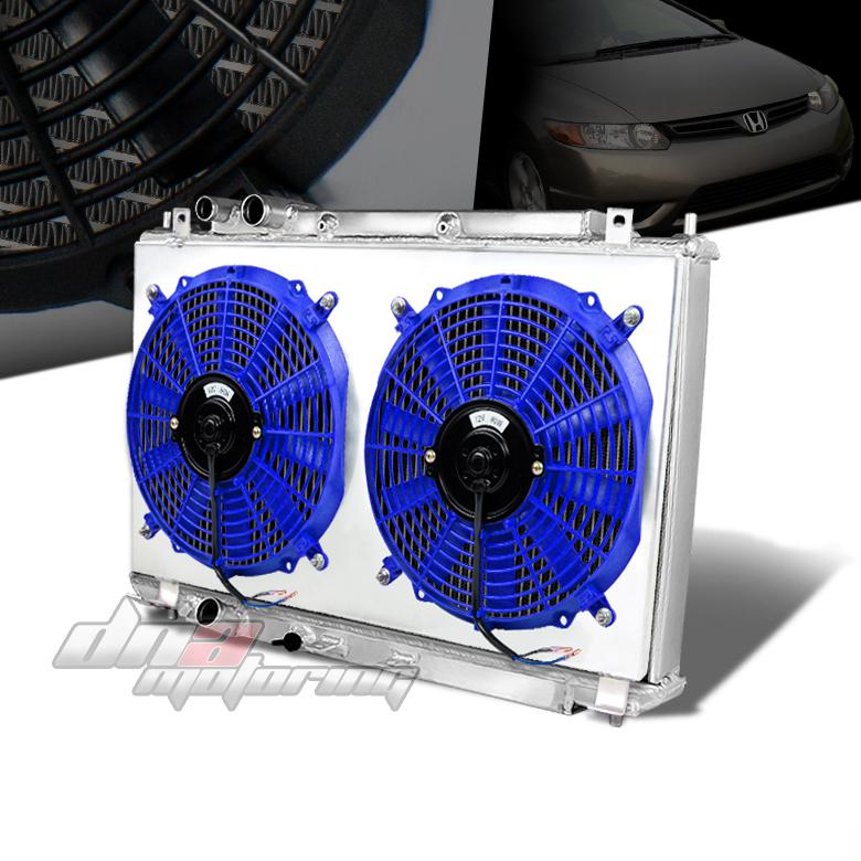 06-11 honda civic si fa5/fg2 2-row aluminum racing radiator+blue fan+s​hroud kit