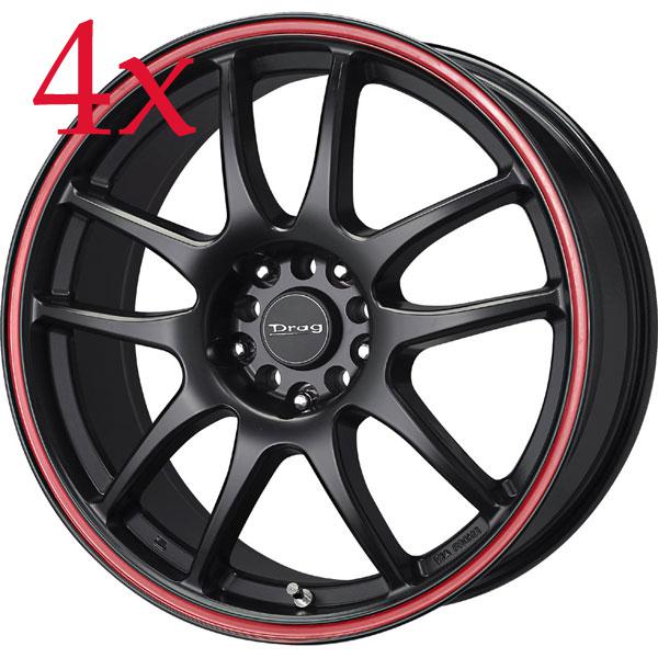 Drag wheels dr-31 16x7 4x100 4x114 flat black w/ red stripe rims sentra mirage 