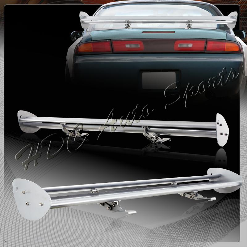 43" silver aluminum rear trunk lid low mount gt style double deck spoiler wing