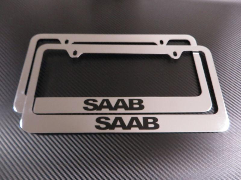 (2pcs) saab chrome metal license plate frame - front & rear