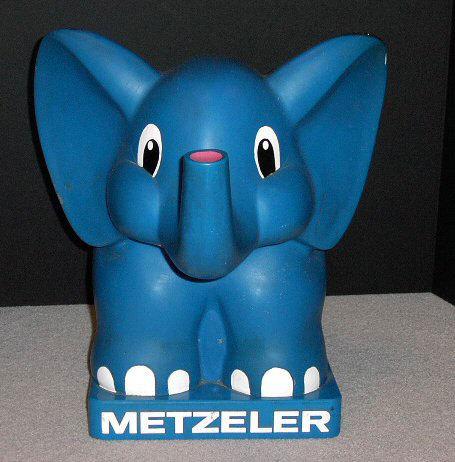 Large vintage metzeler motorcycle blue elephant display 