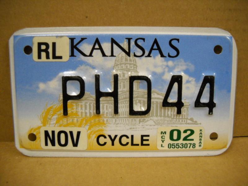 Kansas  motorcycle license plate 2002 rhd44 harley honda kawasaki suzuki yamaha