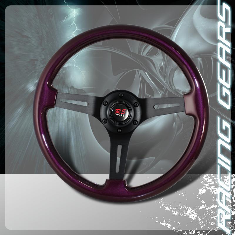 Universal 345mm 6 bolt hole lug purple wood grain style deep dish steering wheel