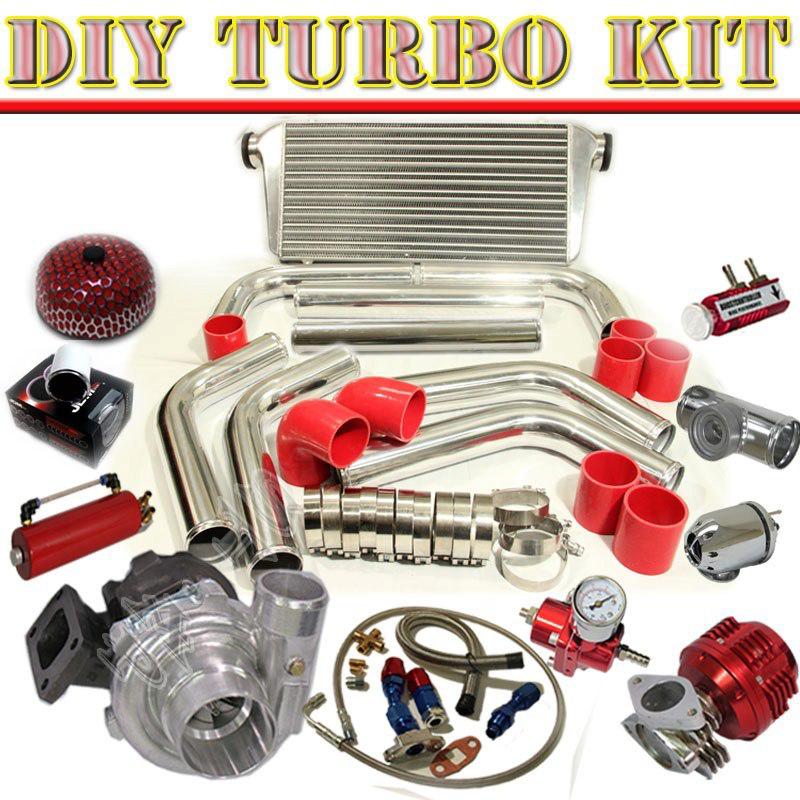 T3/t4 turbo+31" intercooler+2.5" piping kit+jdm bov chrome+oil line+gauge c/red