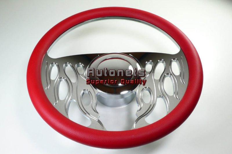 Red half flame chevy gm buick pontiac aluminum steering wheel horn button