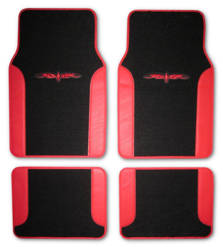 Two tone black red designer car auto suv floor mats w/ embroidered tattoo n