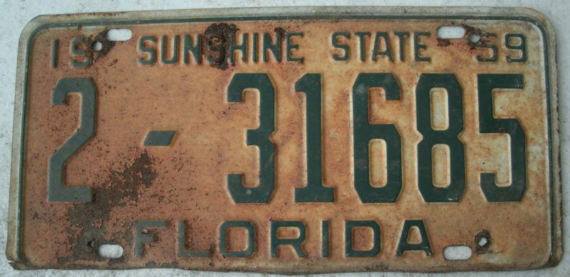 Vintage 1959 59 florida license plate original 2-31685 ford dodge sunshine state