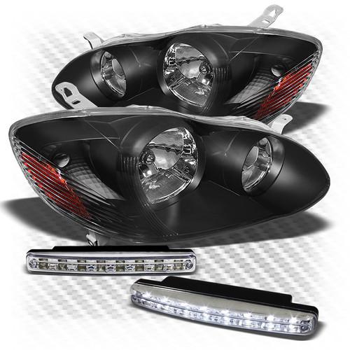 03-08 corolla jdm black crystal headlights + daytime running lights combo set