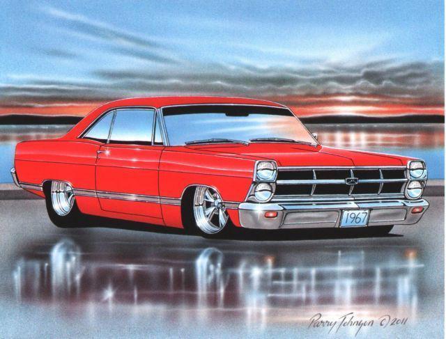 1967 ford fairlane 2 door hardtop muscle car automotive art print red